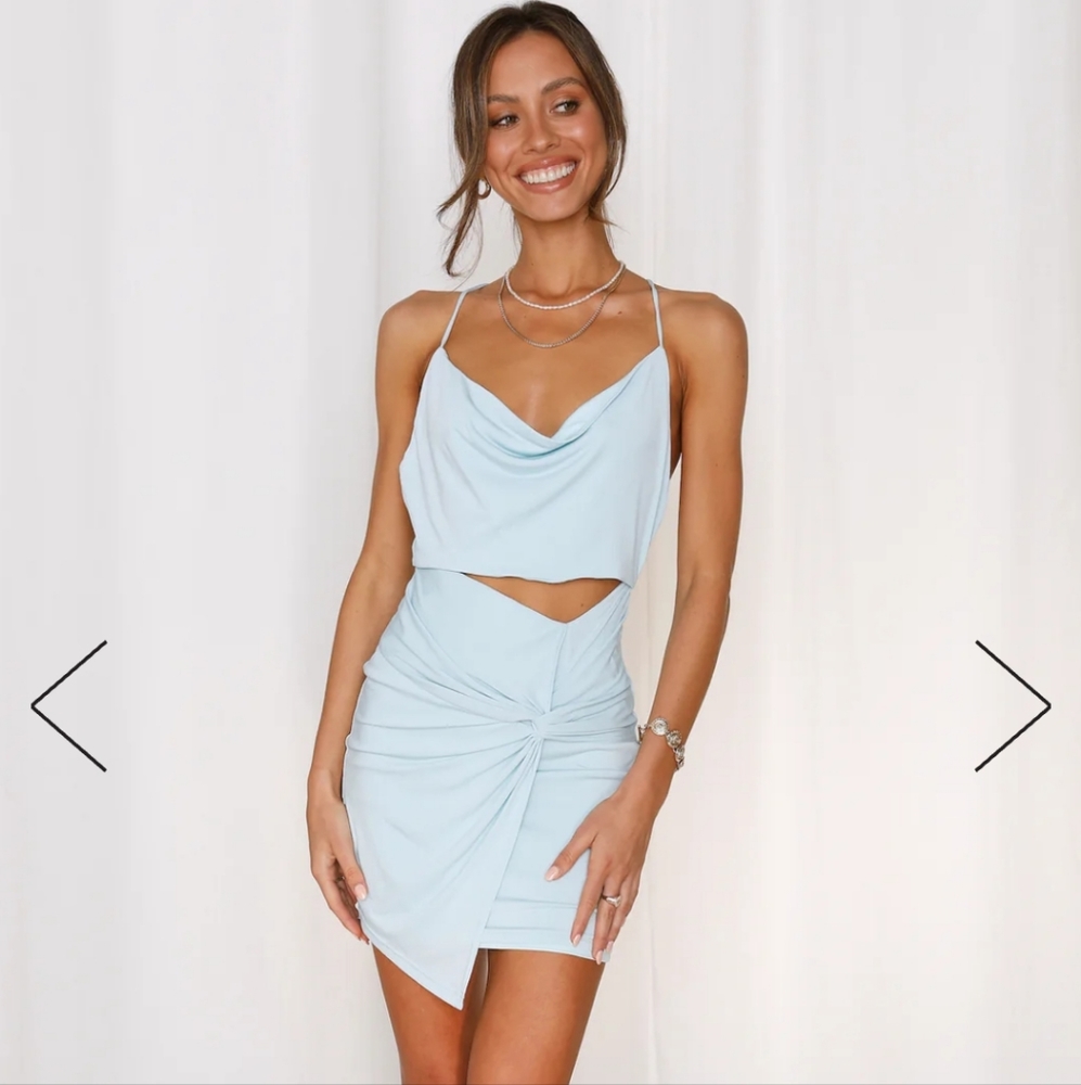 Hello Molly sky blue flowy fountains cut out front open back mini dress - Picture 15 of 15